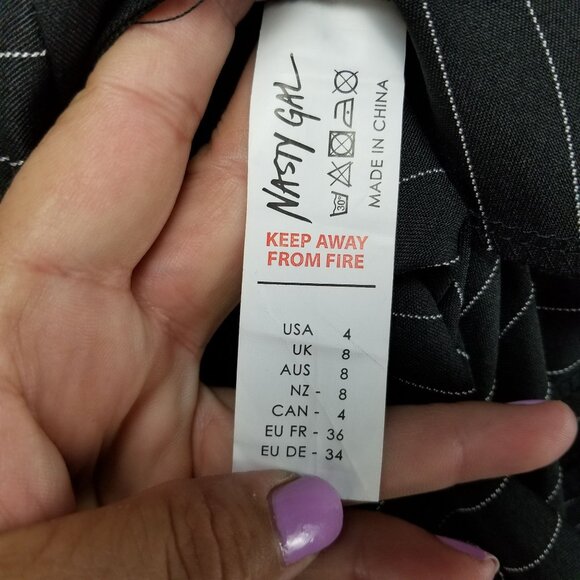 Nasty Gal Pants Womens 8 Black Pinstripe Up Your Life High Waisted *NWT* - Picture 14 of 16